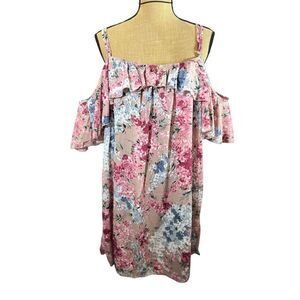 Vacay Womens Cold Off Shoulder Dress Size 1X Floral‎ Ruffle Lightweight Cruise